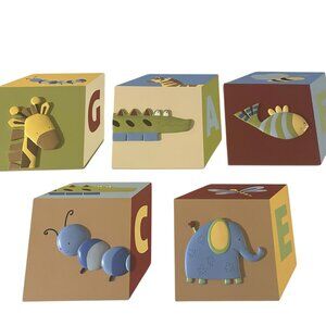 Lambs & Ivy Papagayo Wooden Nursery Wall Art – Animal Alphabet Blocks 3D Pastel